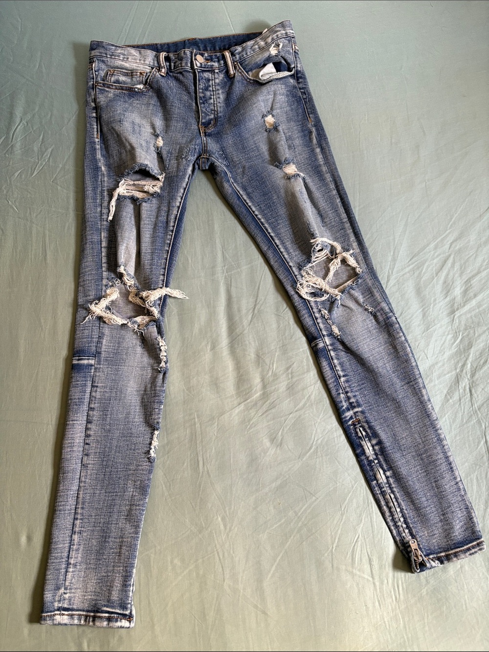 MNML Light Blue Ripped Skinny Jeans